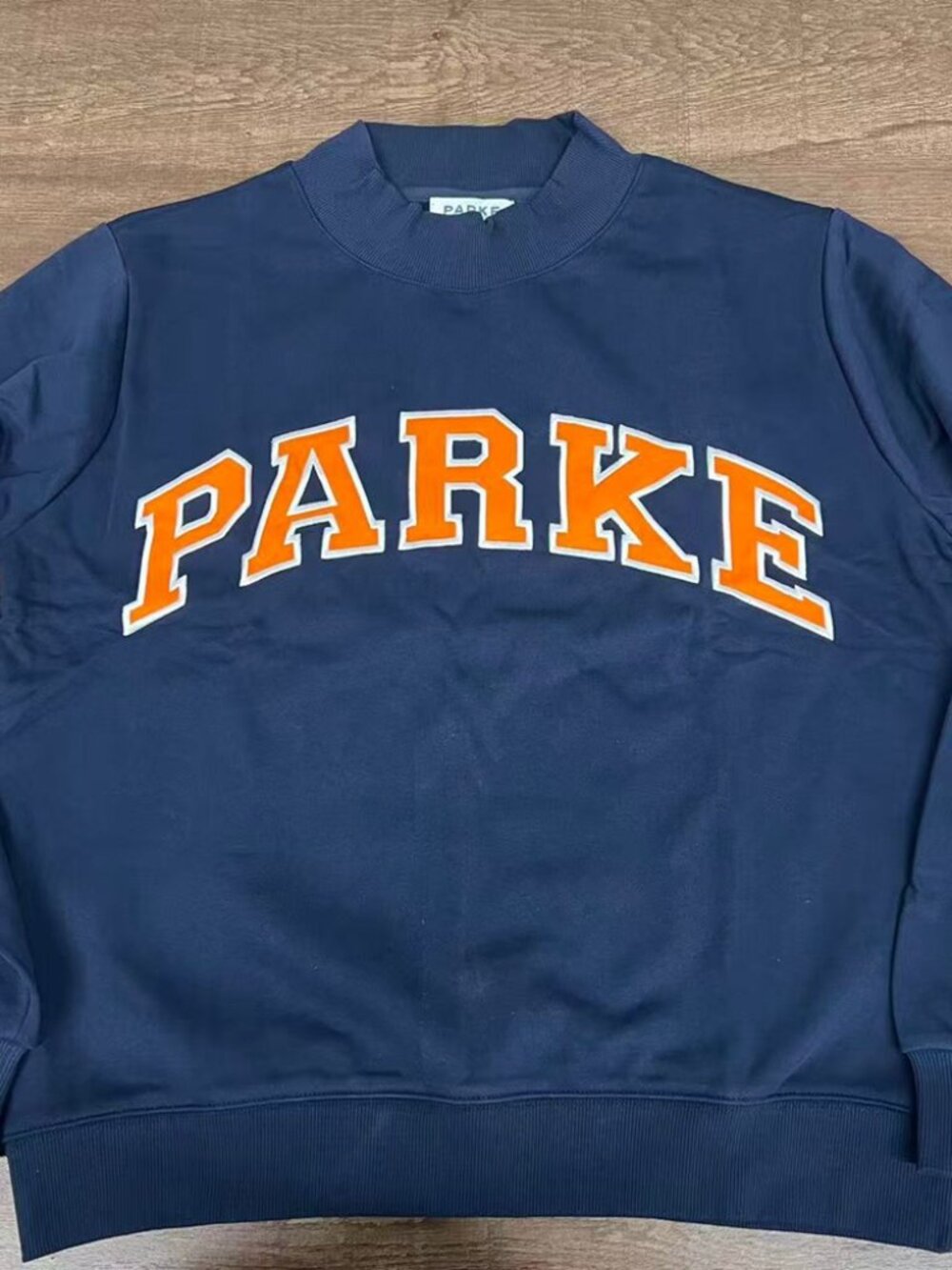 PARKE Navy Varsity Letter Mock Neck Sweatshirt